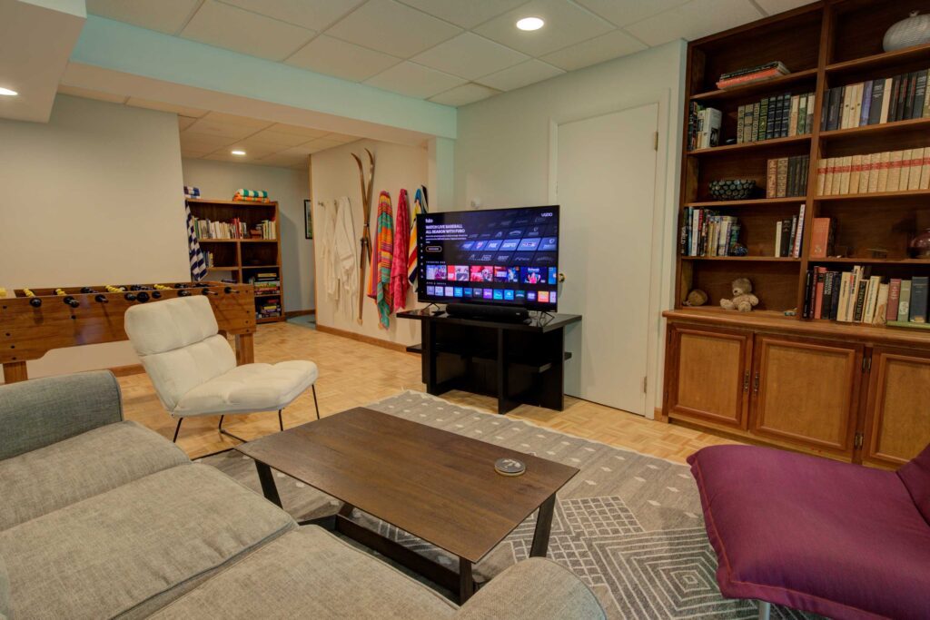 TTL Game Rm, books, TV, Foosball, Couch, Chair